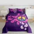 thumbnail image 2 of Manfei Peace and Love Queen Comforter Set for Kids, Purple Watercolor Bedding Sets, Retro Flower Print Reversible Bedding Comforter Set, Super Cozy Room Decor, 3-Piece, 2 of 8