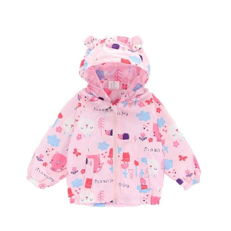 

Godderr Toddler Girls Thin Hooded Spring Fall Outerwear Kids Cartoon Short Thin Section Hooded Jackets Coat for 3-8Y