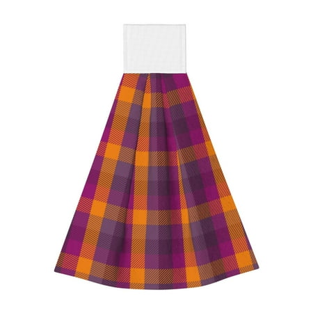 

Zeuib Orange and Purple Plaid Print Coral Velvet Hand Wipes Hanging Hand Towels Set with Hook & Loop Absorbent Towel for Bathroom Home