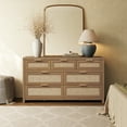 thumbnail image 6 of SICOTAS 3-Piece Bohemian Bedroom Set, Rattan Panels, Oak Finish, 7-Drawer Dresser & 2 Charging Nightstands, 6 of 14