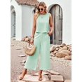 thumbnail image 4 of Women'S Summer 2 Piece Outfits Set Round Neck Sleeveless Tank Crop Top Wide Leg Pants Set with Pockets Mint Green XL, 4 of 9
