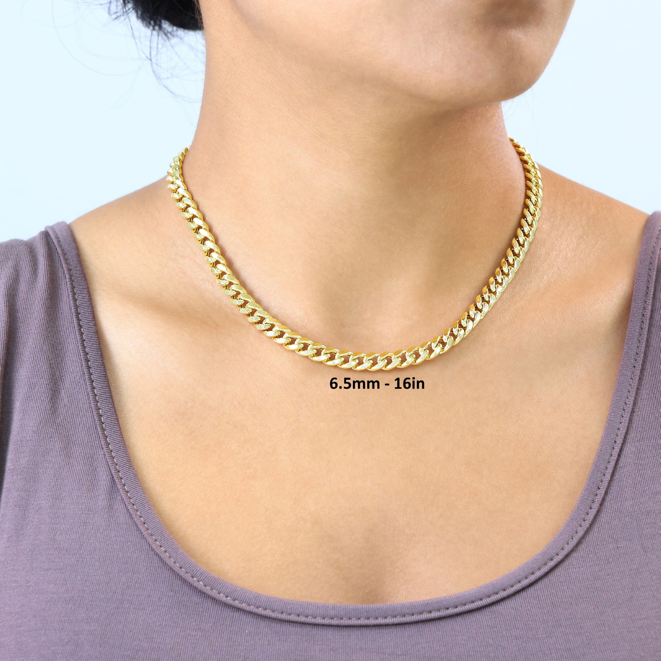 Nuragold 10k Real Yellow Gold Miami Cuban Link 6.5mm Chain Necklace (16"-30") Italian Jewelry for Men & Women