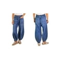 thumbnail image 3 of Women Stretch Drawstring High Waisted Jean Loose Wide Leg Baggy Denim Pants Deep Blue M, 3 of 7