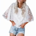 thumbnail image 3 of Women Lace Embroidered Blouse Batwing Short Sleeve Peplum Loose Casual Top White S, 3 of 7