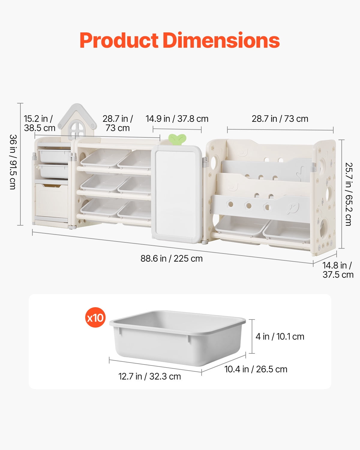 VEVOR Kids Toy Storage with Bookshelf,4-Tier Large Toy Storage Organizer with 10 Plastic Movable Bins,Kids Cubby Cabinet with Bookshelf and Drawing Board for Study Room, Playroom, Classroom, Nursery