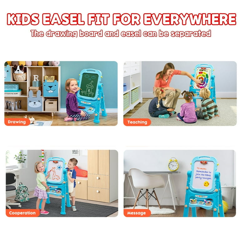 Ealing Easel for Kids,3 in 1 Rotatable Double Side Art Easel For Kids  Adjustable Standing Art Easel with Painting Accessories for Toddlers Boys  and Girls-Blue Green 