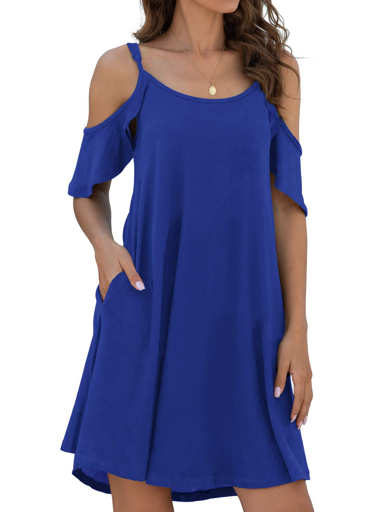 Aomigoct Womens Summer Dresses Ruffle Sleeves Casual Skirt Summer Dress