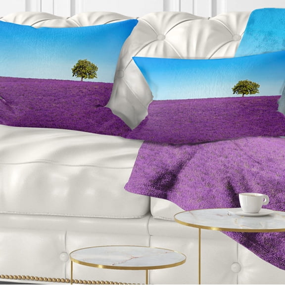 Designart Lonely Tree in Lavender Field - Landscape Wall Throw Pillow - 12x20