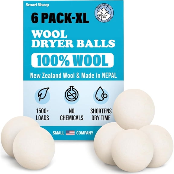 Wool Dryer Balls - 6-Pack - XL Premium Natural Fabric Softener Award-Winning - Wool Balls Replaces Dryer Sheets - Wool Balls for Dryer - Laundry Balls for Dryer
