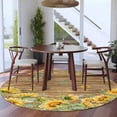 thumbnail image 3 of Sunflower Round Area Rug 7Ft Washable Circle Rugs for Dorm Laundry Room, Summer Eucalyptus Botanical Floral Brown Wooden Non-Slip Carpet Floor Mats Indoor Outdoor Carpet Runner Aesthetic Home Decor, 3 of 8