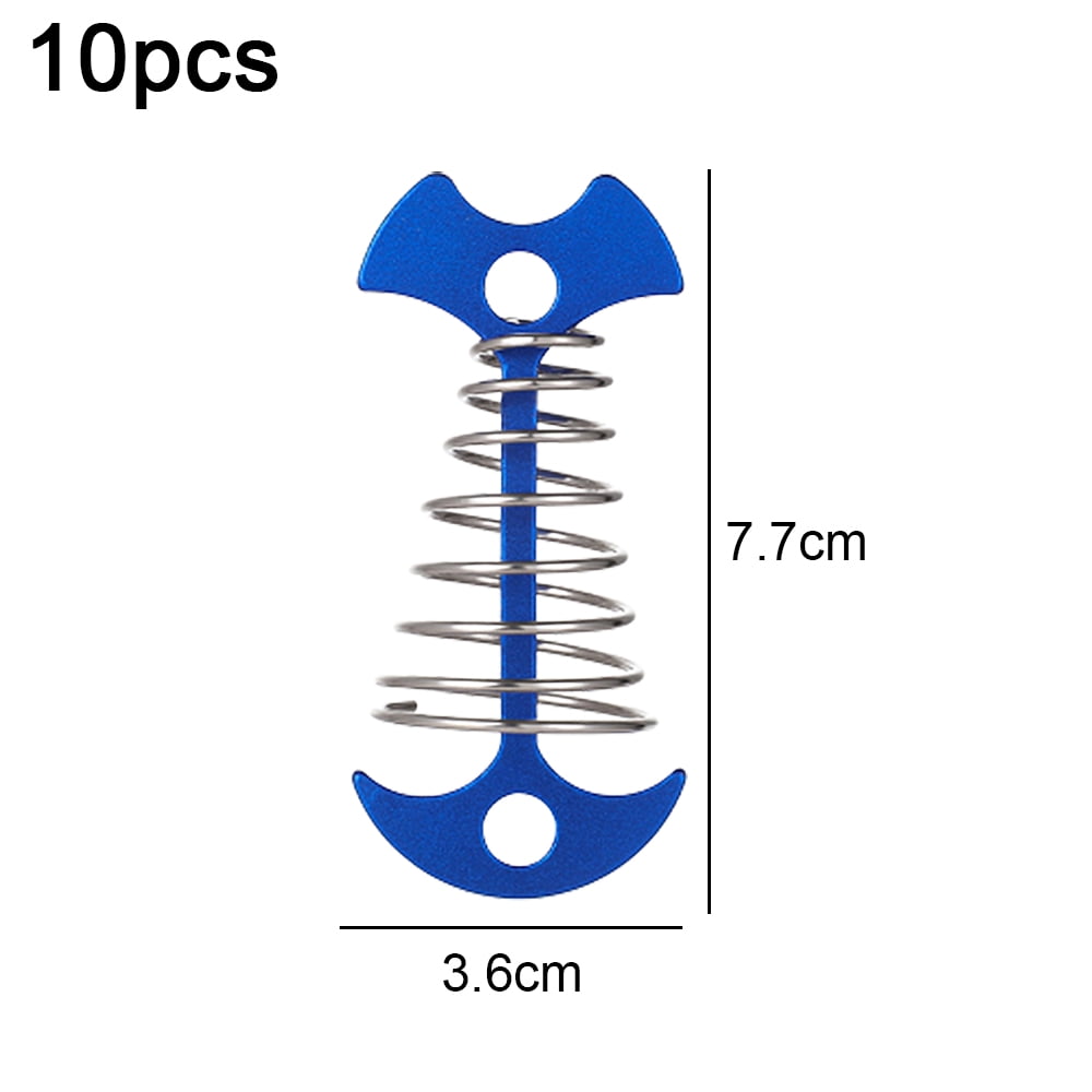 10PCS Deck Anchor Pegs, Windproof Aluminum Alloy Fishbone Tent Stakes Spring Buckle, Portable Nail-blue