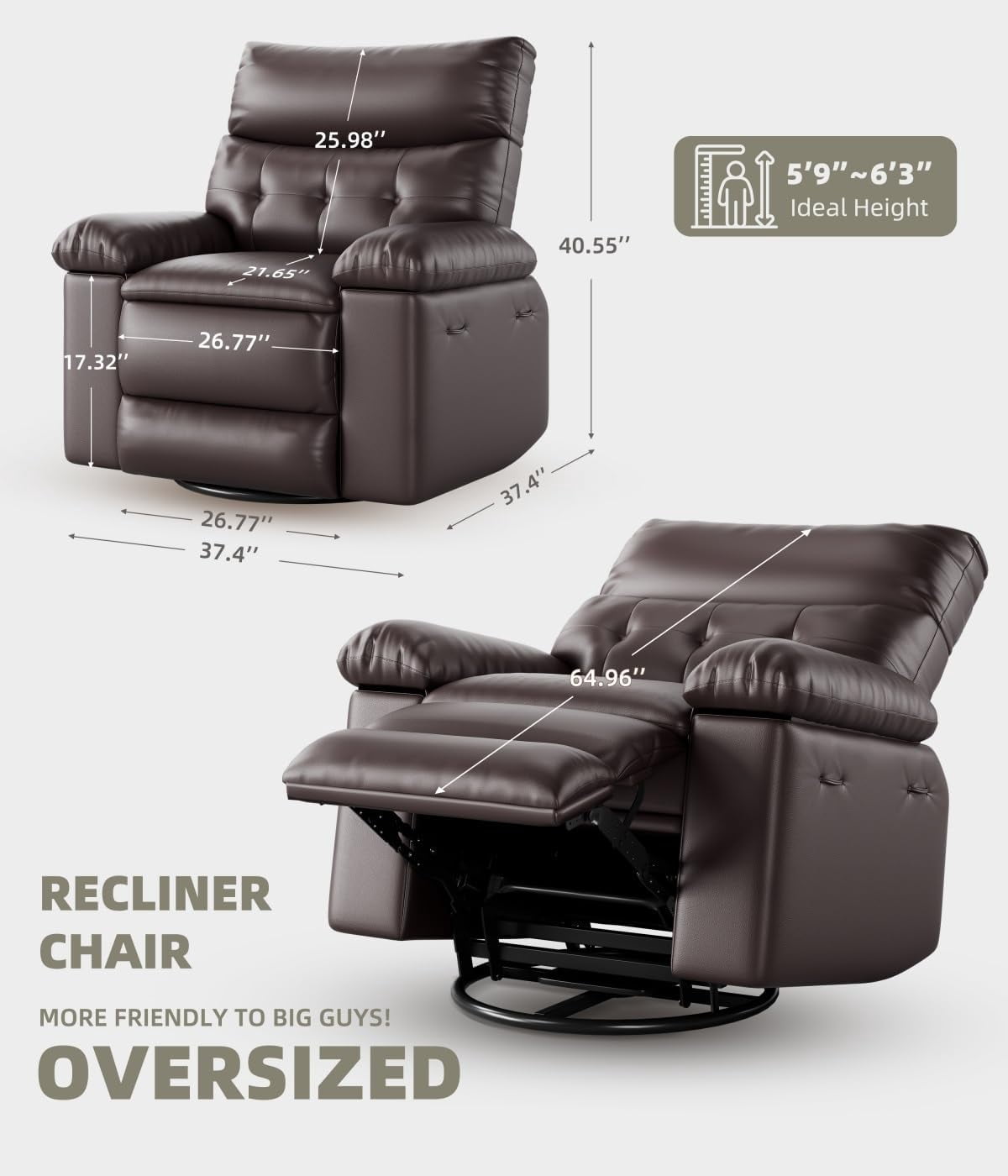 EastVita Oversized Recliner Chairs with Heat and Massage - 360 Swivel Lazy Boy Recliner Chair for Adults - Manual Rocking Chair with Remote Control for Living Rooms/Bedrooms and Nurseries - Creamy