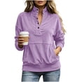 thumbnail image 5 of Tqcoqu Women's Corduroy Buttoned Stand Collar Sweatshirt,Oversized Long Sleeve Casual Tops with Kangaroo Pocket,2026 Fall WinterTrendy Clothes,Purple Women's S-XXL, 5 of 9