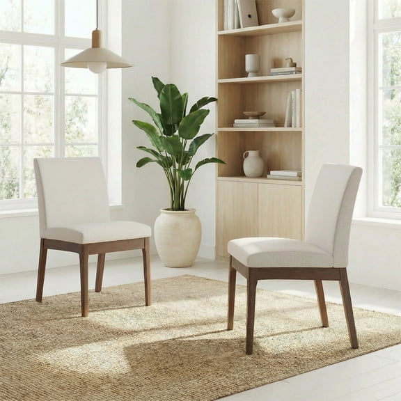 Dining Chairs Set of 2, Minimalist Chairs with Upholstered Seat and Rubberwood Legs for Dining Room, Living Room, Walnut Beige
