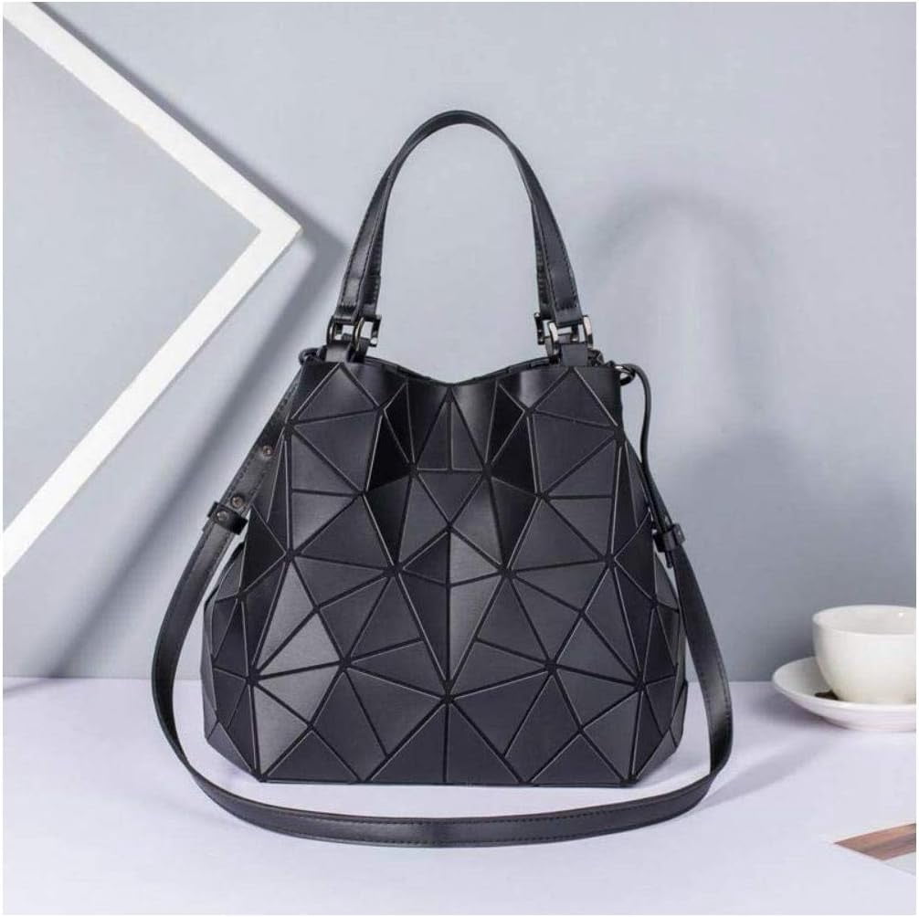 Kwuty Geometric Luminous Purses and Handbags Shard Lattice Eco-Friendly Artificial Leather Rainbow Holographic Purse (Black)