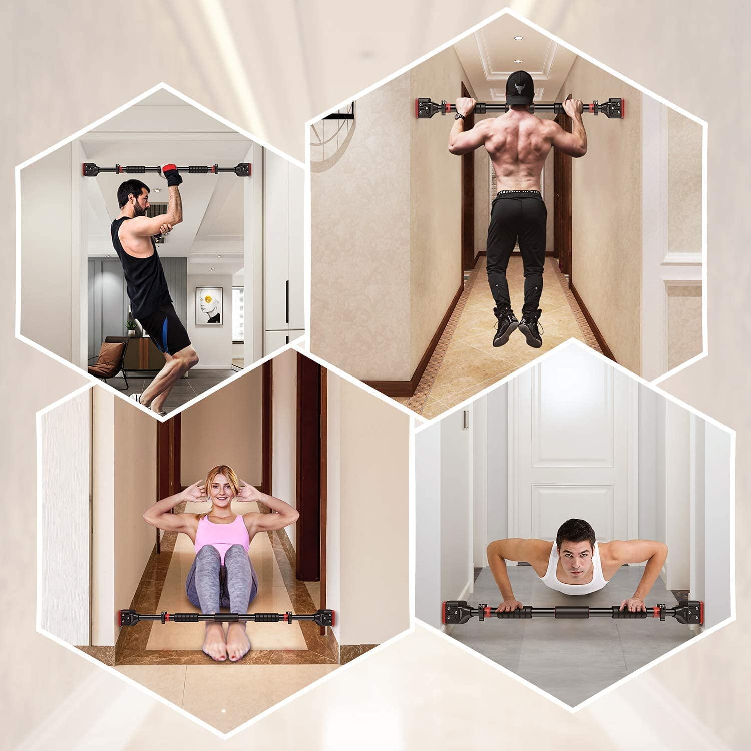 AbleFitness Doorway Chin Up Bar Pull Up Bar Exercise 28"-36" Doors Screw less Press Fit