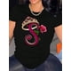 thumbnail image 1 of 1pc Women's Casual Cotton T-Shirt with Floral Crown Letter Print, Geometric Pattern, Round Neck, Short Sleeve, Comfortable Summer Top for All Seasons, 1 of 6