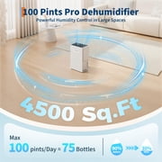 100 Pint Dehumidifier For 4500 Sq.Ft, Quiet And Energy Efficient With Smart Humidity Control