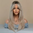 thumbnail image 4 of Long Wig Human Hair with Bangs and Wig Cap Glueless Straight Curly Natural Layered Synthetic Wigs 25 Inch, 4 of 6