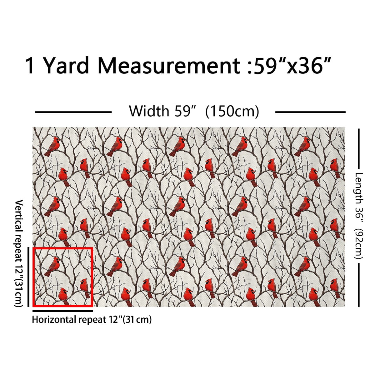 Castle Fairy Cardinal Bird Fabric by the Yard 3 Yards for Teens,Tree Branches Sewing Fabric,Merry Christmas Fabric for Sewing,Super Cozy Room Decor