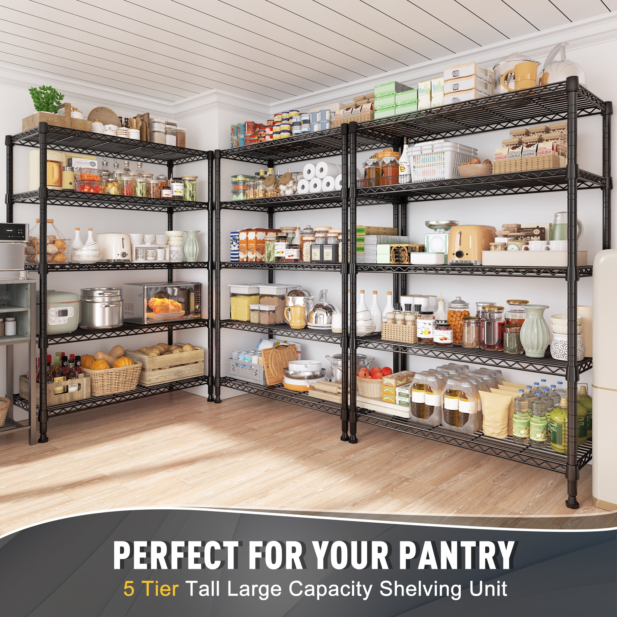 Reibii Wire Shelving Unit Adjustable Storage Metal Rack, Black, 5 Tier, 31.5 “Wx15.7”D x71”H