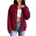 thumbnail image 6 of Women's Corduroy Bomber Jackets, Zip Front Long Sleeve Loose Fits Jackets with Pockets, Casual Fashion Outwear Coat Tops, 6 of 8