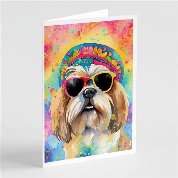Shih Tzu Hippie Dawg Greeting Cards Pack of 8 7 in x 5 in