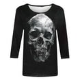thumbnail image 4 of FAVIPT Womens Halloween Graphic Print Shirts Three Quarter Sleeve Round Neck Blouse Funny Print Casual Shirts Basic Novelty Fall Tees Multicolor,M, 4 of 5