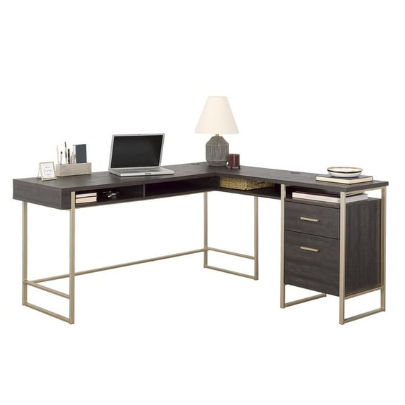 Sauder Walter Heights L Desk, Blade Walnut Finish