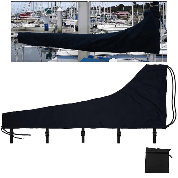10-11FT Mainsail Boom Cover, 134" x 38", 800D Thickened Waterproof Sailboat Cover with UV Protection, Black