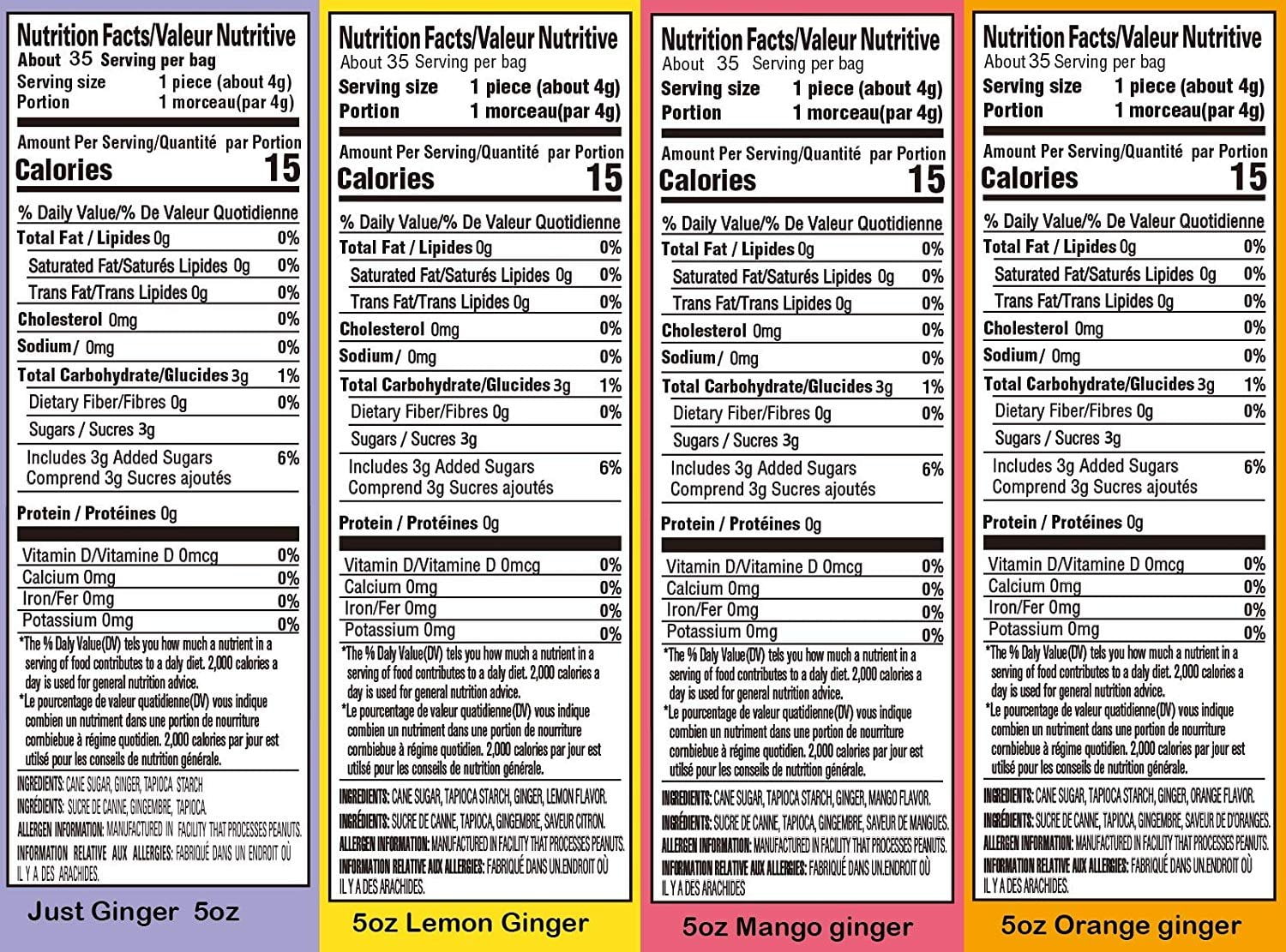 Gem Gem Ginger Candy Chewy Ginger Chews Assorted Mix, 5.0oz, Pack of 4