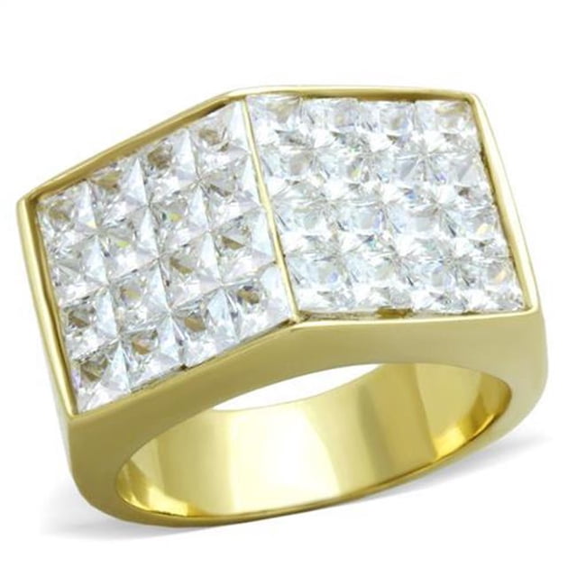 Men IP Gold Stainless Steel Ring with AAA Grade CZ in Clear - Size 10