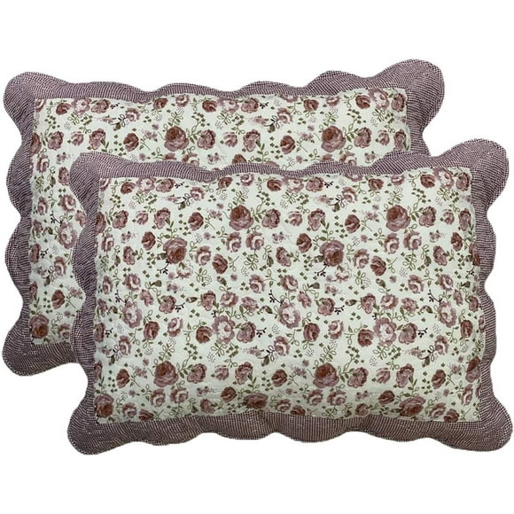 2-Piece Boho Cotton Quilted Bed Pillow Shams Floral Printed Patchwork Pillow Shams Set, Standard Size (309, 20"x28")