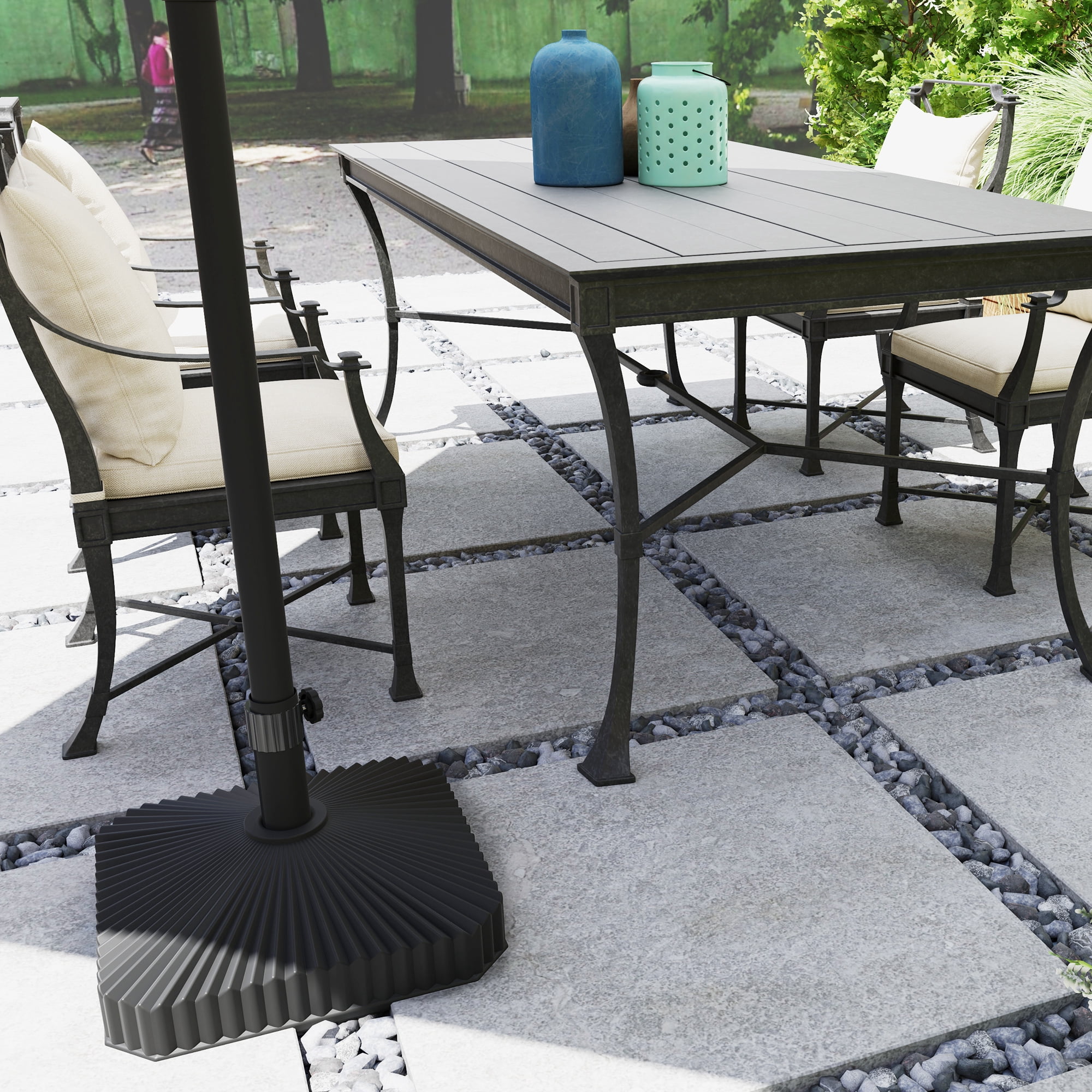 Outsunny Patio Umbrella Base Holder Outdoor Umbrella Stand, Filled Up to 42lbs with Sand or 33lbs with Water for Garden Poolside, Black