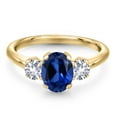 thumbnail image 3 of Gem Stone King 2.10 Ct Blue Created Sapphire White Created Sapphire 18K Yellow Gold Plated Silver Ring, 3 of 6