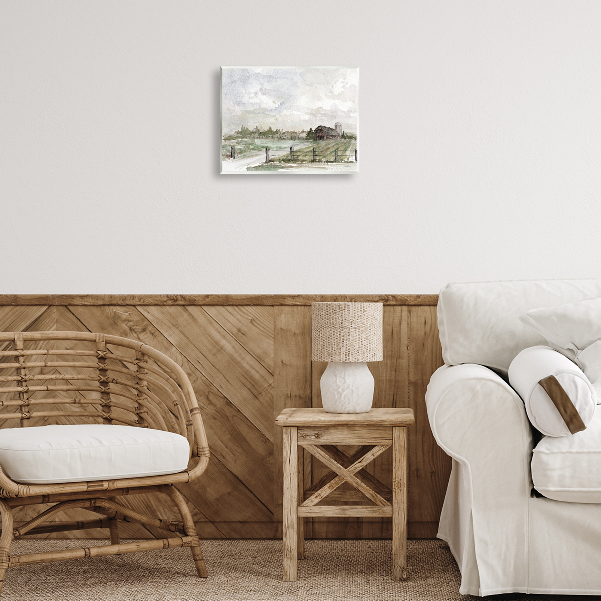 Stupell Industries Rustic Barn & Fence Landscape Painting Unframed Art Print Wall Art, 14 x 11