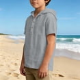 thumbnail image 5 of FSYBOA Boys Cotton Linen T Shirt, Casual Short Sleeve Hooded Henley Neck Kids Summer Tops Gray Size 11-12T, 5 of 9
