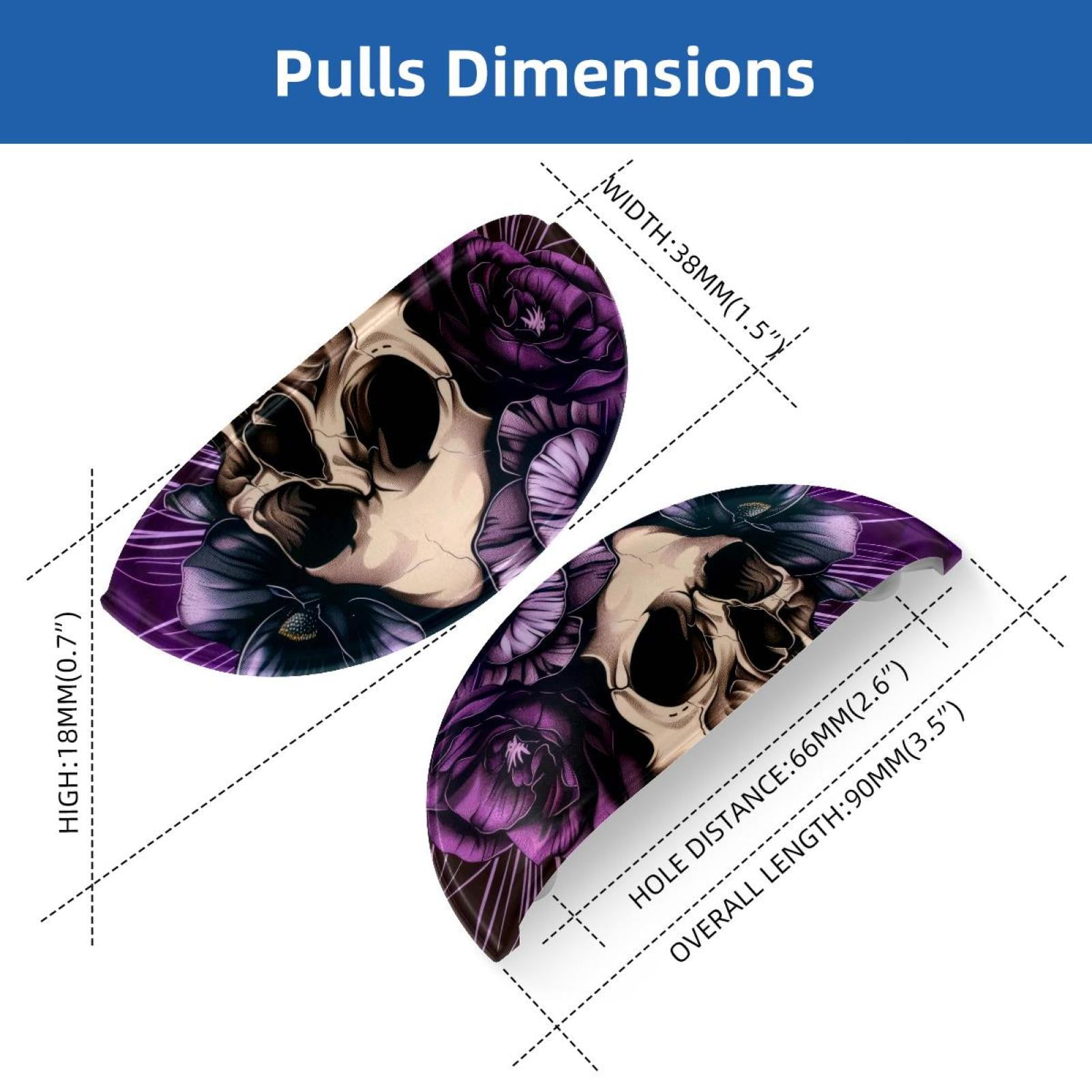 PhooArto 6 Pcs Cup Drawer Pulls, Purple Skull Flower Print Shell Shape Handles Cabinet Knobs for Dresser Cupboard Closet Wardrobe with Screws