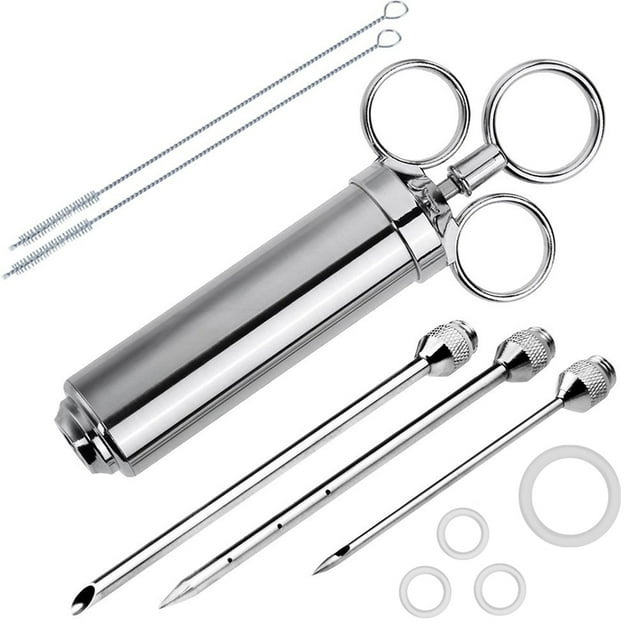 Carne marinada inyector 304 acero inoxidable 3 agujas salsa condimento TFixol Inyector de adobo de carne