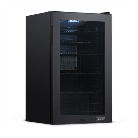 NewAir - 126-Can Beverage Cooler with Glass Door, Adjustable Shelves, 7 Temperature Settings and Lock - Black