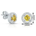 thumbnail image 4 of Tilo Jewelry 925 Sterling Silver Round Halo CZ Birthstone Yellow Stud Earrings | Secure Push-Backs | November-Citrine | Women & Unisex, 4 of 8