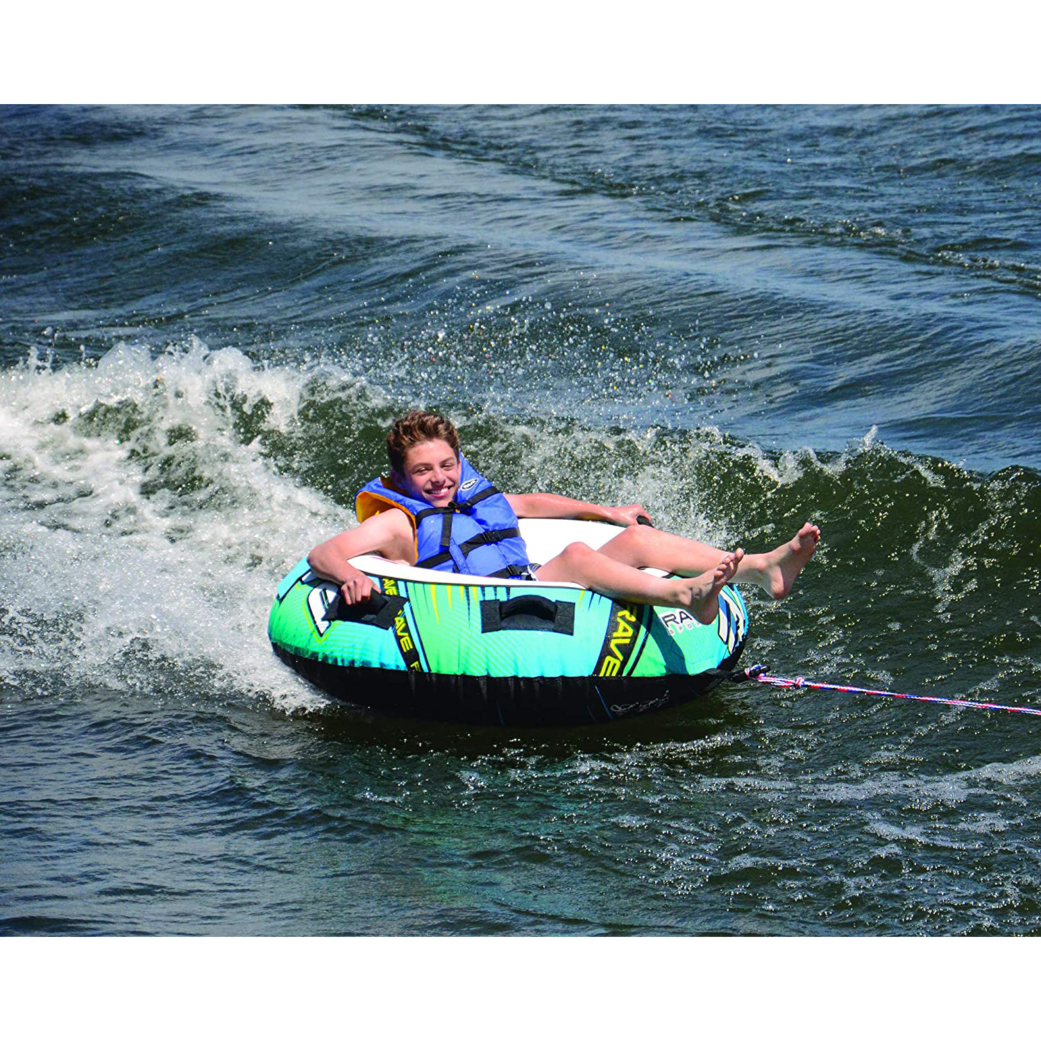 Blade 54 Inch 1 Rider Inflatable Boat Towable Water Ski Tube w/ 4 Handles, Blue - image 5 of 6