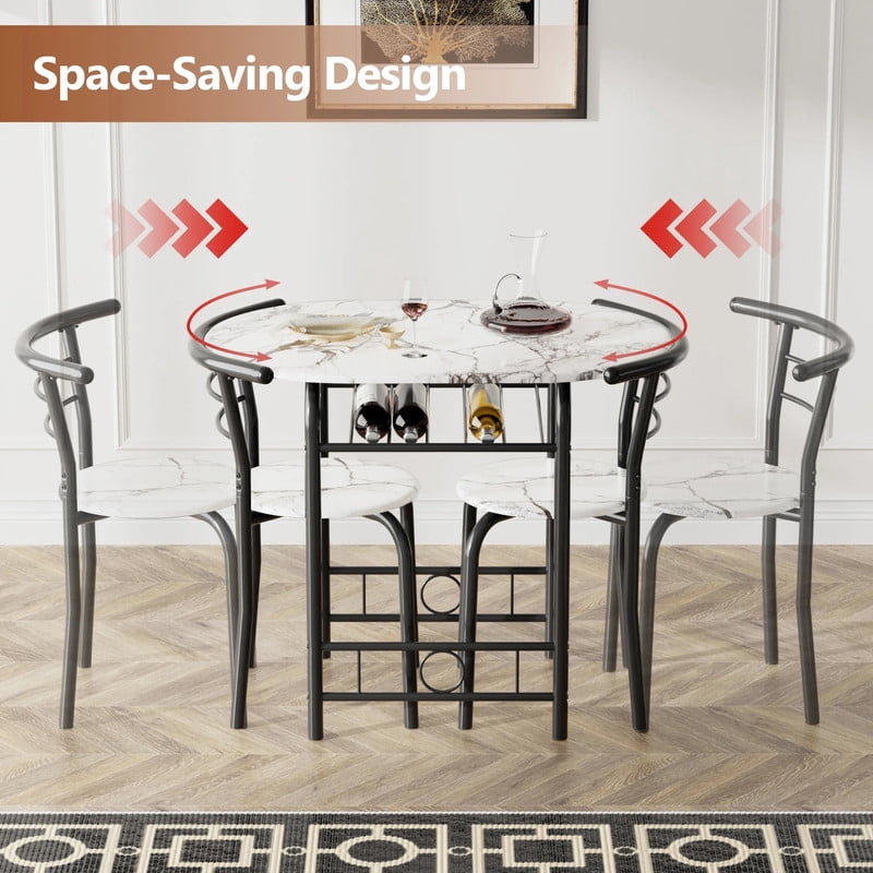 Vineego 3 Pieces Dining Set for 2 Small Kitchen Breakfast Table Set Space Saving Wooden Chairs and Table Set,Dark White