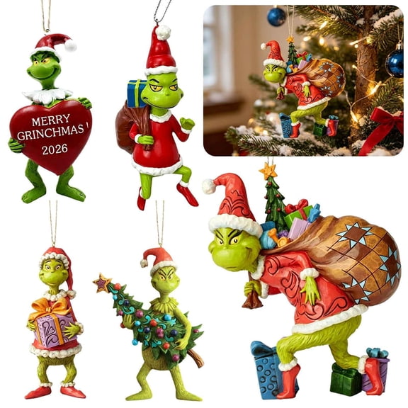 3D Green Monster Christmas Tree Ornament with Tree and Santa Hat, Whimsical Holiday Hanging Decoration for Xmas Tree, Classic Green Character Pendant, 1 Pack