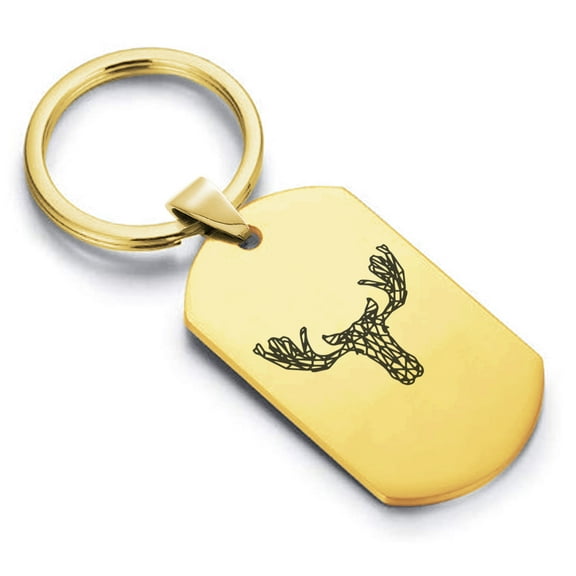 Stainless Steel Geometric Polygon Moose Animal Dog Tag Keychain Circle Ring