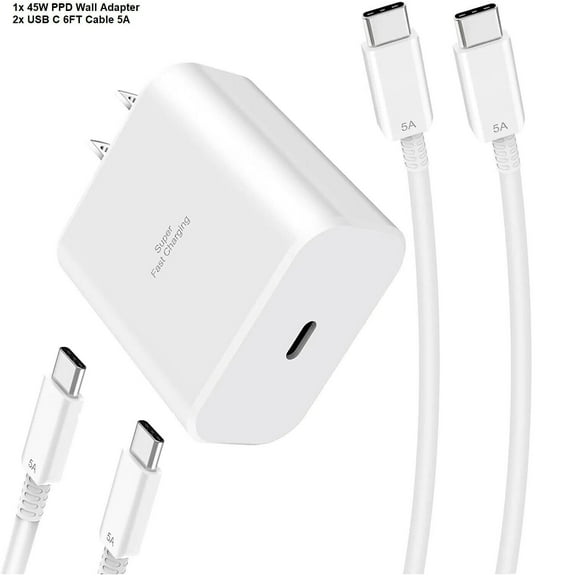 for Samsung Galaxy S10 Lite ,45W USB-C Samsung Super Fast Charger Type C Charger Kit [ 1x 45W PPS Wall Charger   2x USB C 6FT 5A Cables] - White