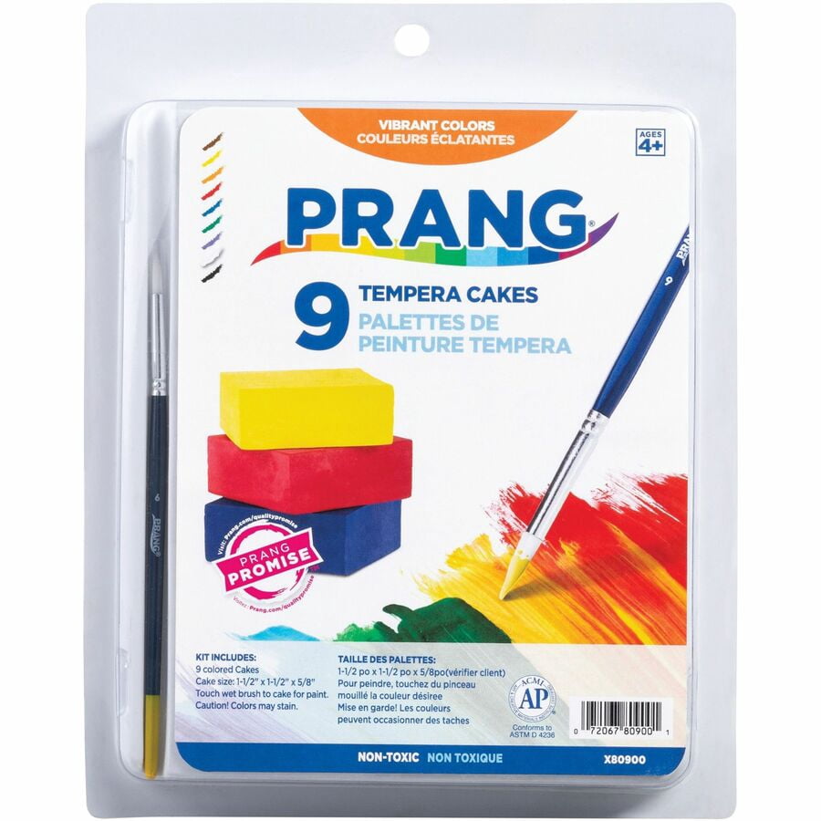 Prang Gallery Tempera Cake Set, 9 Colors with Brush