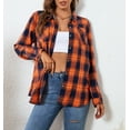 thumbnail image 2 of Alex Vando Plaid Flannel Shirts for Women Long Sleeve, Oversized Womens Casual Flannel Button Down Shirts Blouses Tops,Navy S, 2 of 6