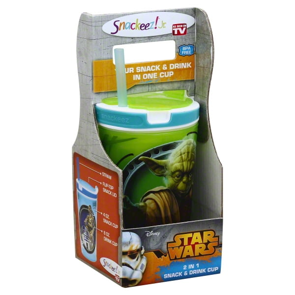 Snackeez Jr Star Wars Chewbacca 2-in-1 Snack & Drink Cup Straw Lid Disney NEW 