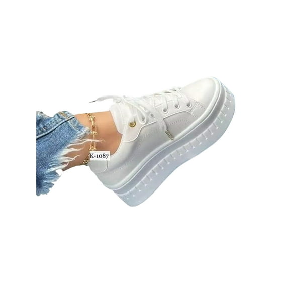 Ritualay Women Casual Platform Sneaker Round Toe Fashion Sneakers Work Driving Low Top Shoe White 7